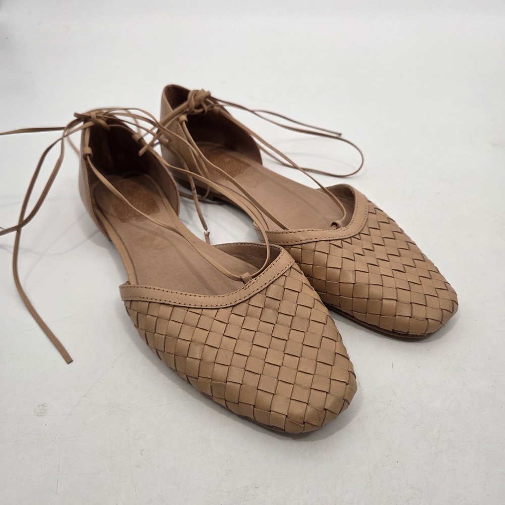 Madewell The Celina Lace-Up Flat in Woven Leather Earthen Sand Size 10 Minimal